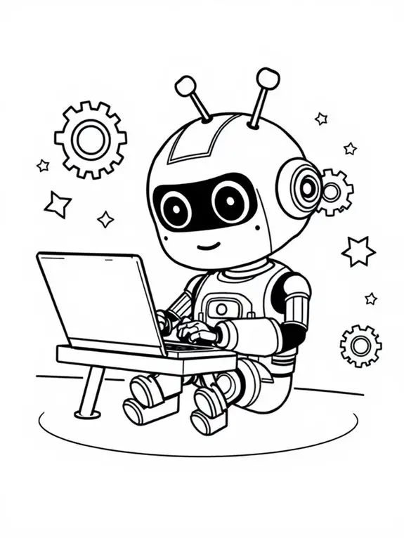 cute robot using laptop