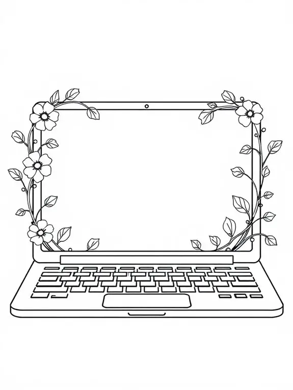 floral laptop coloring page