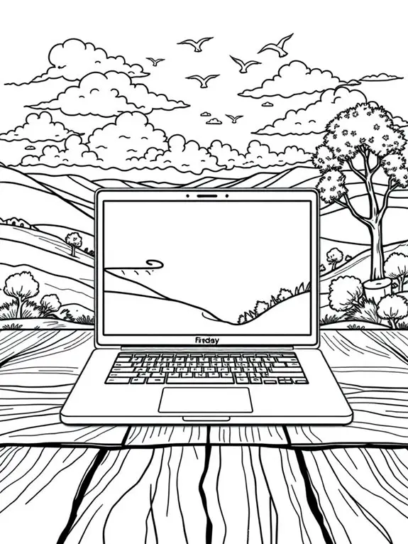 laptop in scenic landscape