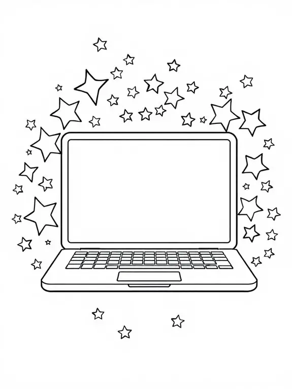 laptop with star decorations