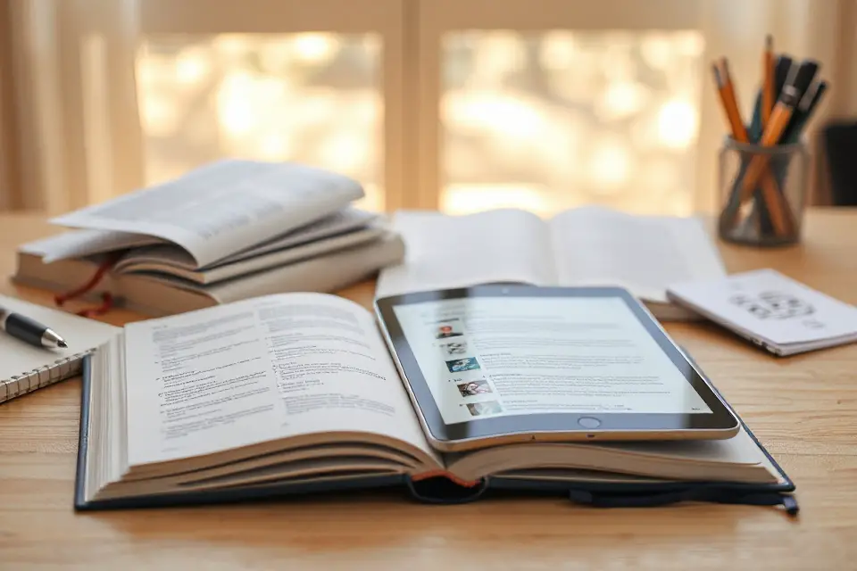 books and digital tablet