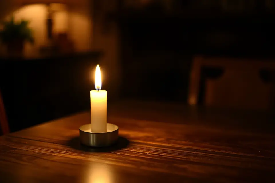 candle glow on table