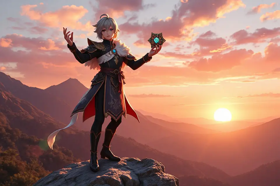 character on cliff with object