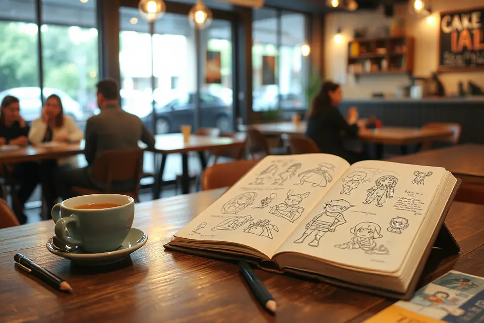 character sketchbook coffee shop