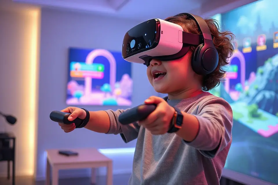 child enjoying futuristic gaming