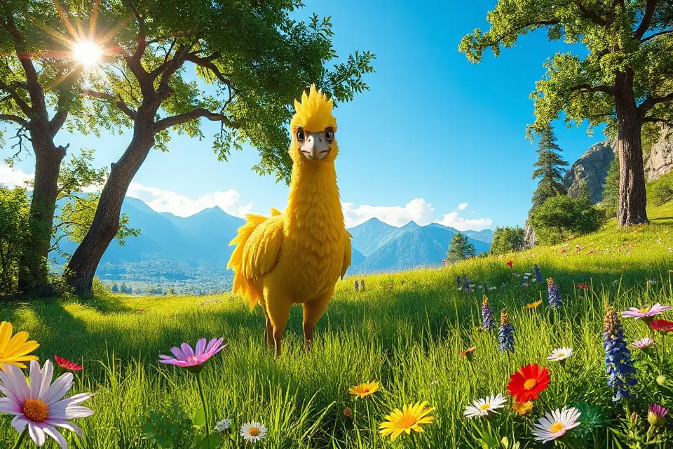 chocobo in vibrant landscape