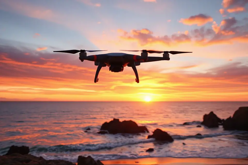 coastal sunset with drone