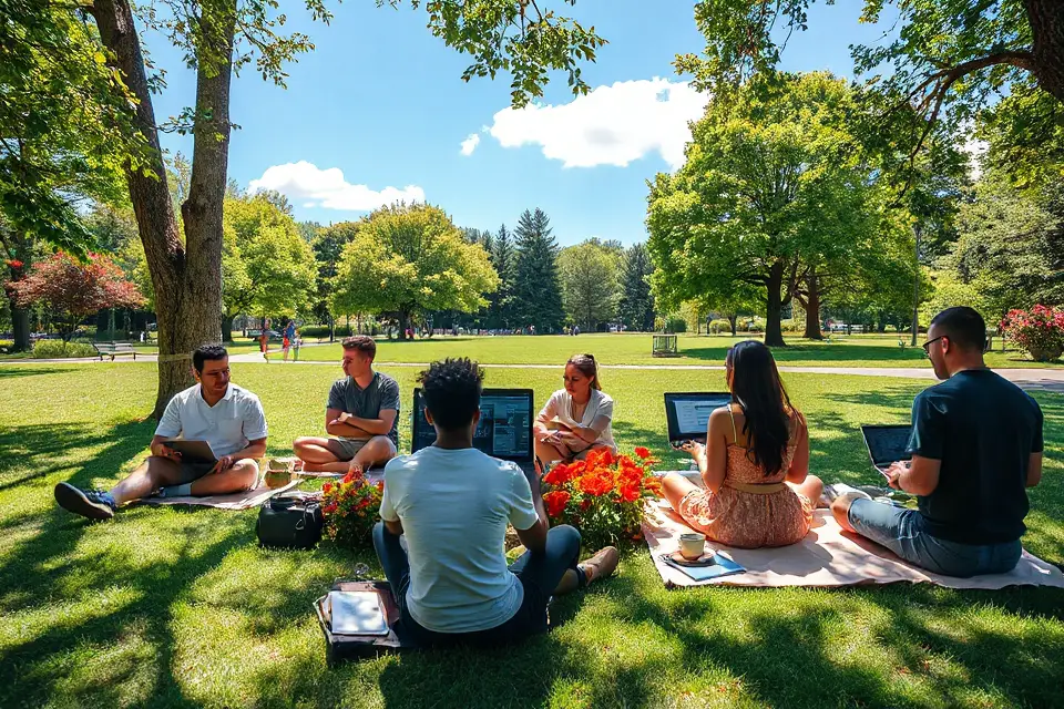 coding outdoors in sunshine