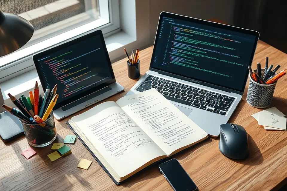 coding workspace stock photo