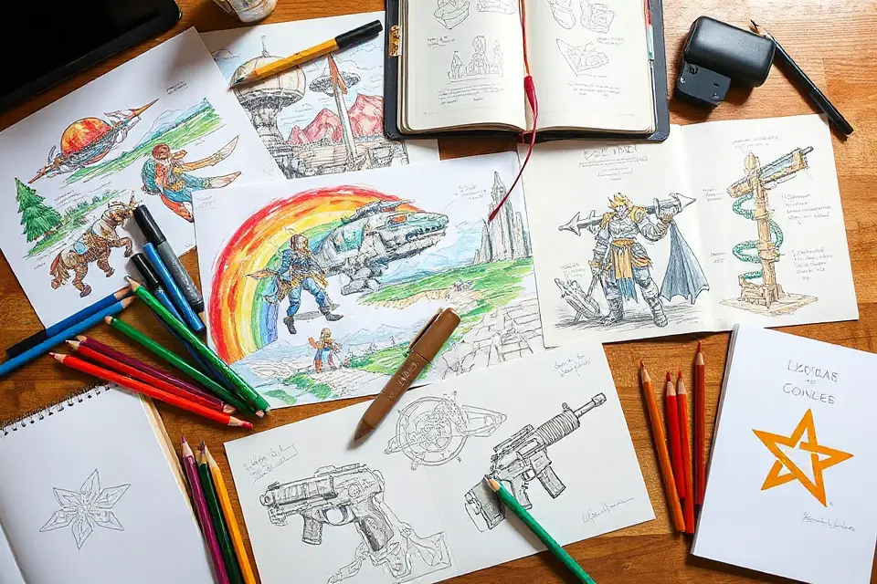 colorful game concept sketches