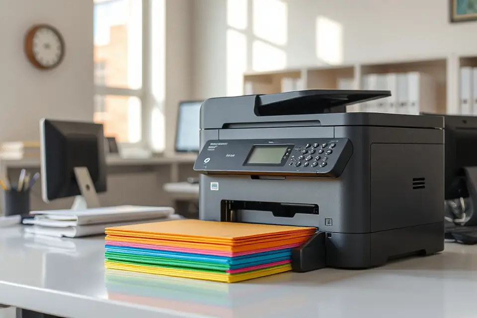 colorful paper and printer