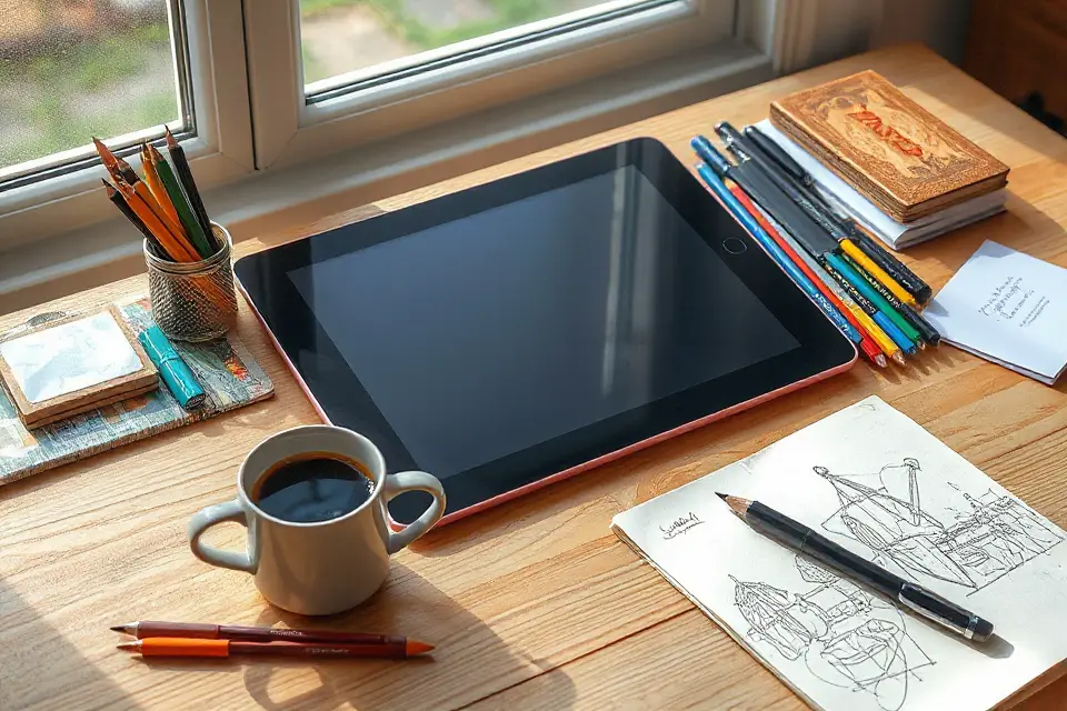 cozy artistic workspace setup