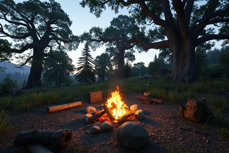 cozy campsite with fire