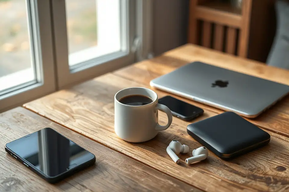 cozy coffee with gadgets