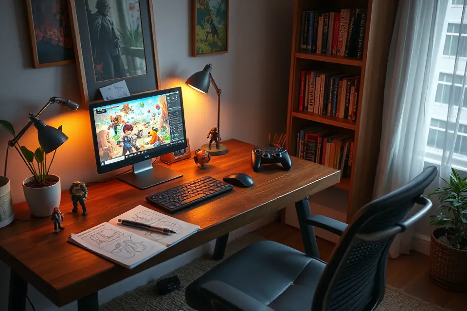 cozy game development workspace