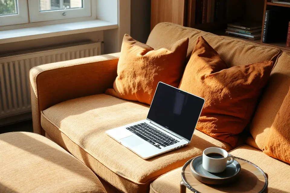 cozy laptop connected sofa