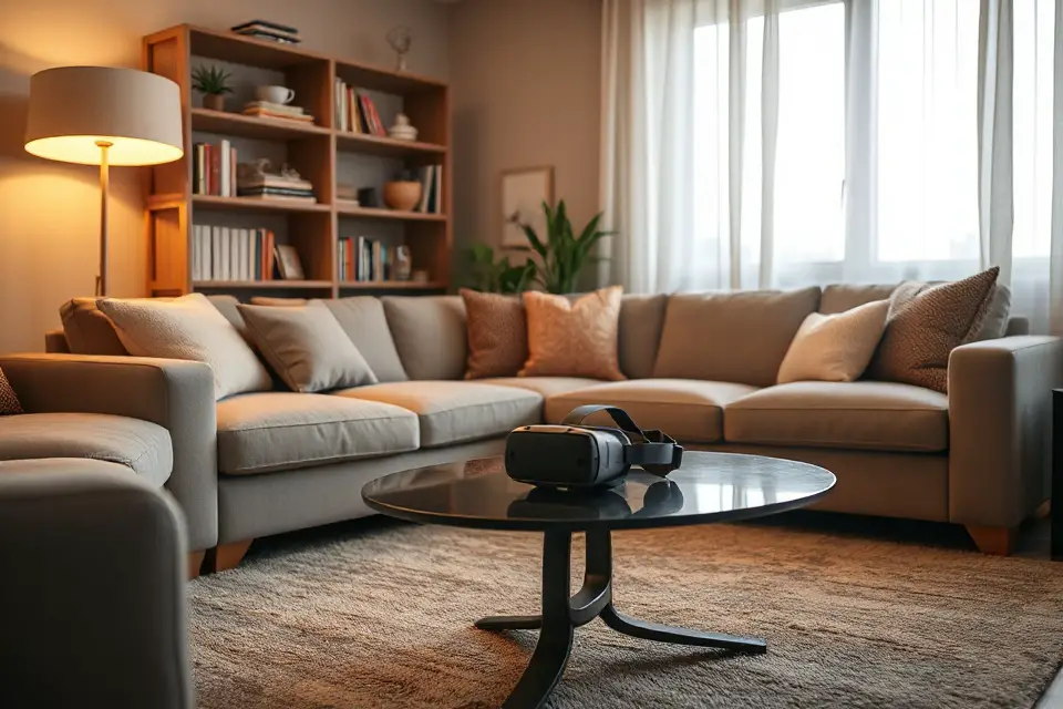 cozy living room vr headset