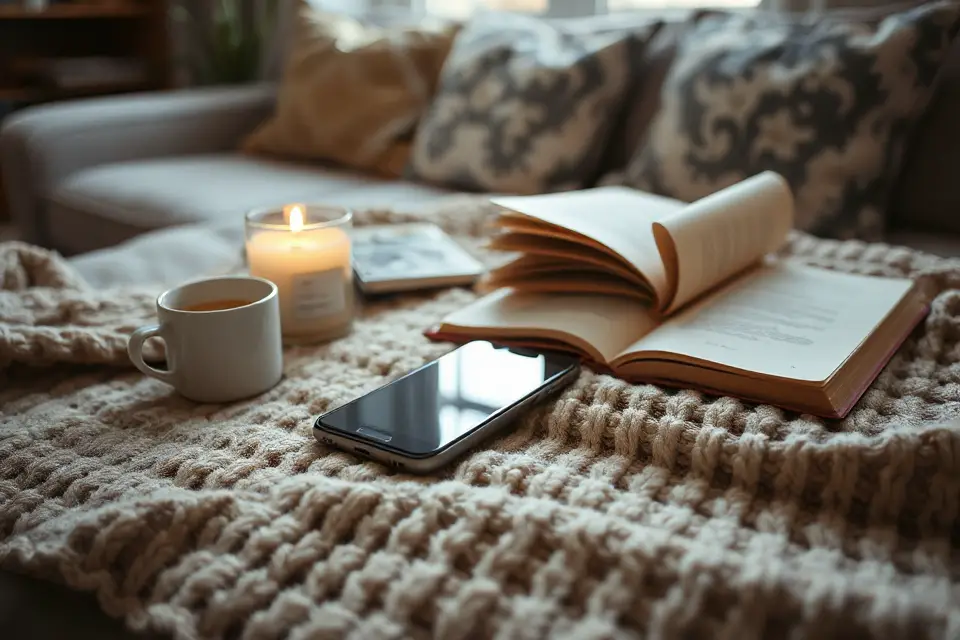 cozy smartphone stock photo