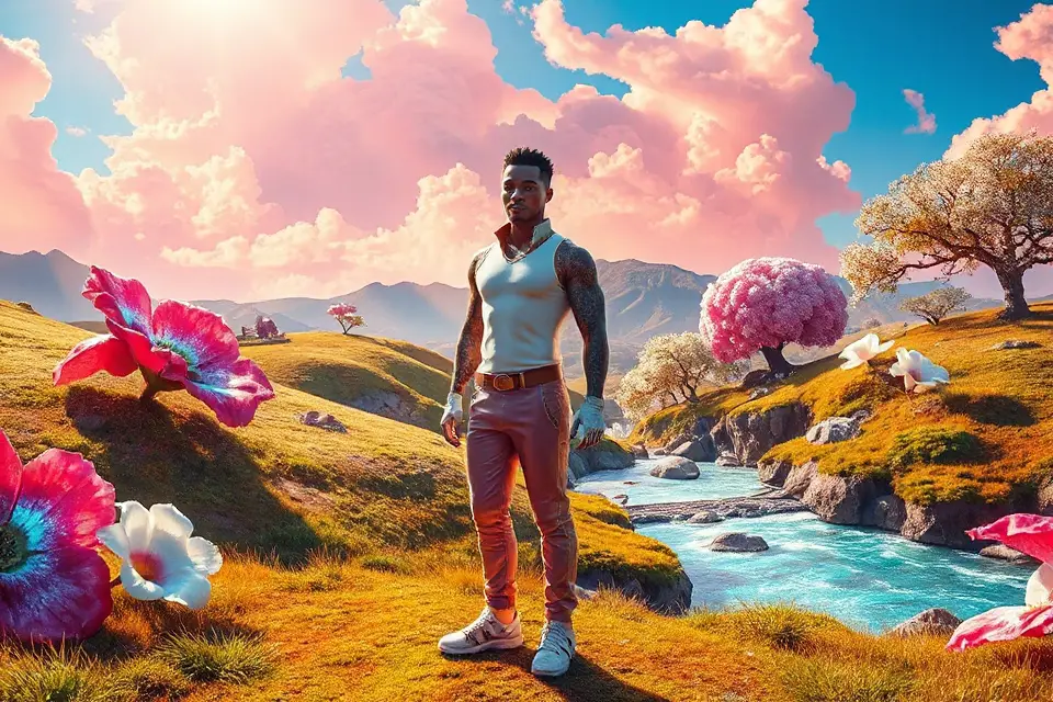 digital avatar vibrant landscape