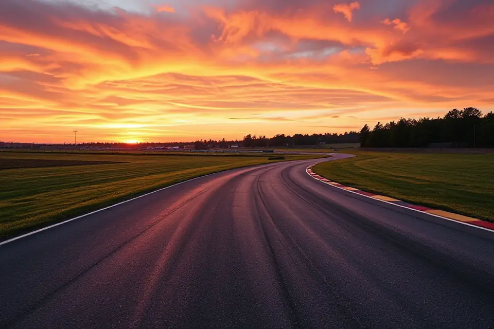 empty racetrack at sunset