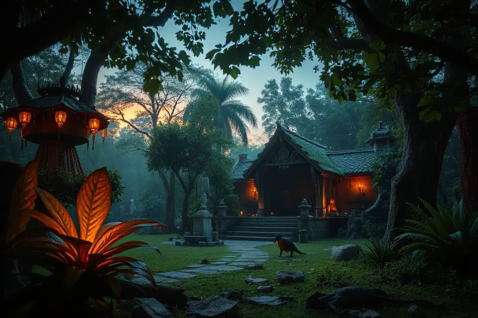 enchanting jungle camp dusk