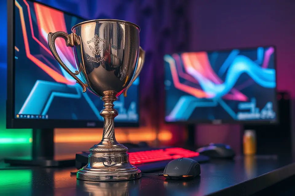esports trophy gaming setup