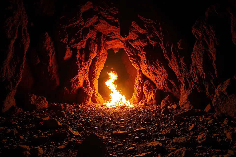 fiery portal in cave