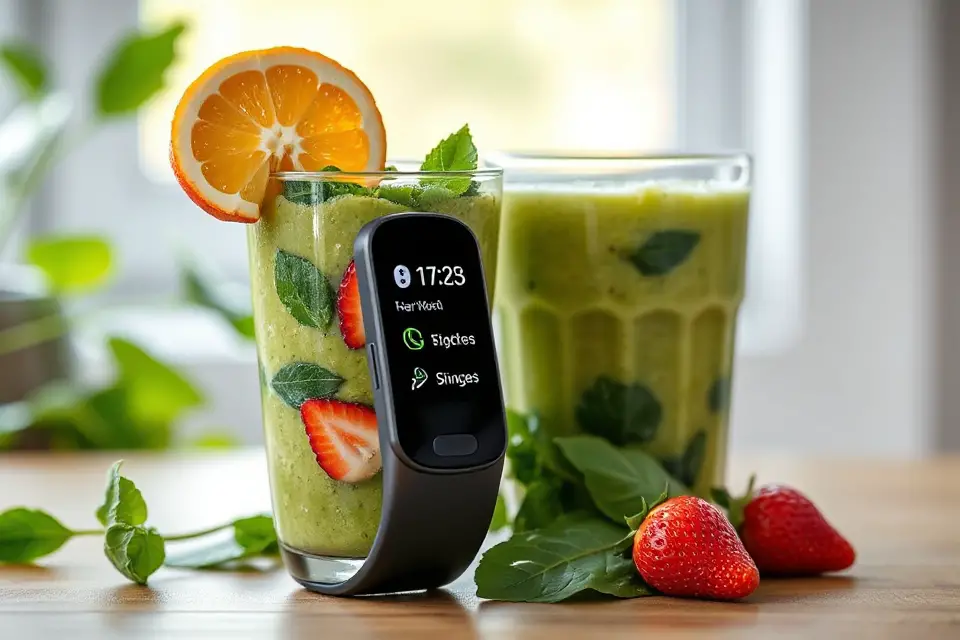 fitness tracker and smoothie