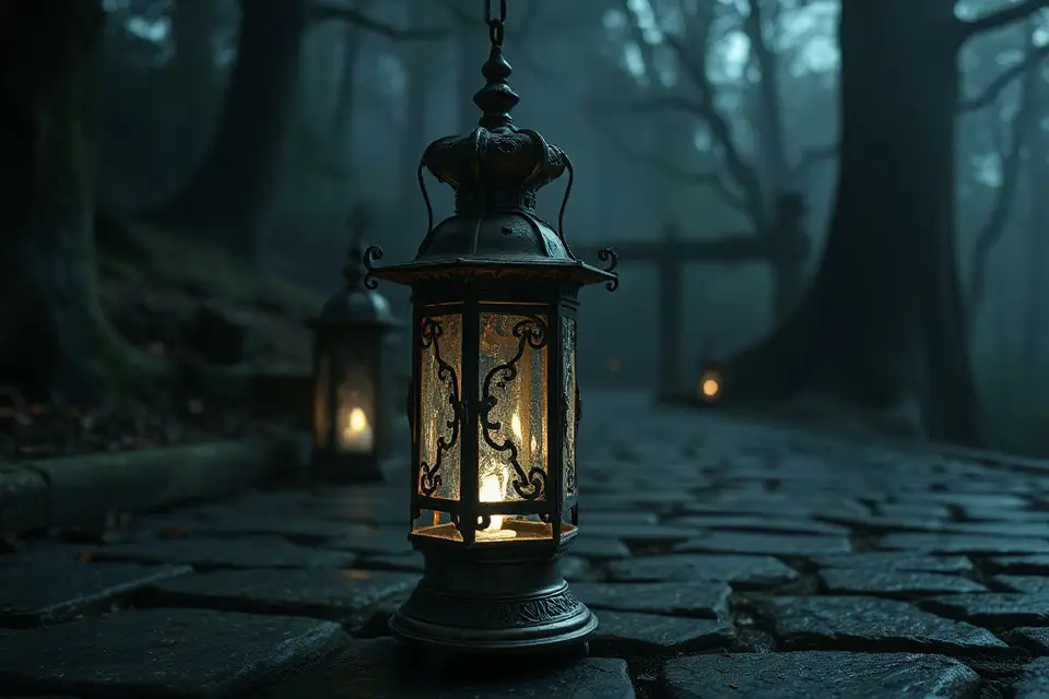 flickering lantern in darkness