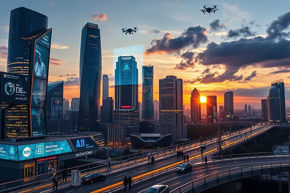 futuristic cityscape with greenery