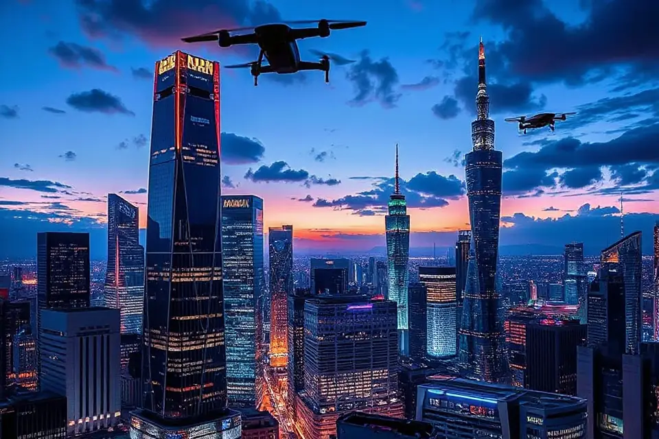 futuristic metaverse city skyline