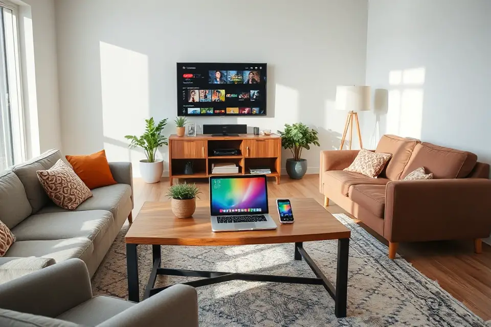 gadget filled living room