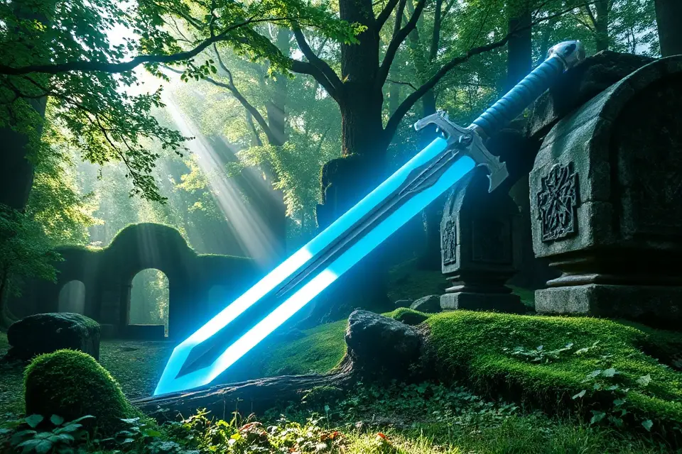 glowing master sword stock photo