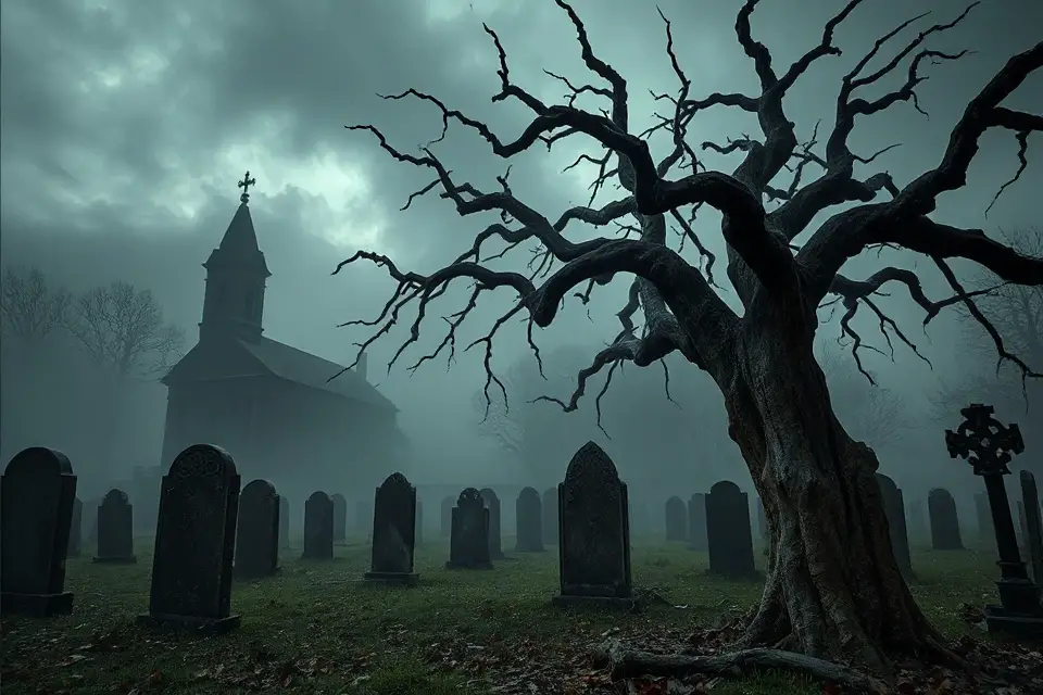 haunted graveyard stock photo