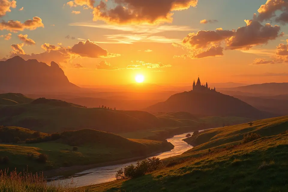 hyrule sunset stock photo