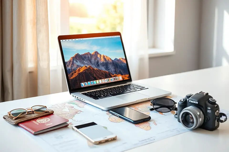 laptop and travel essentials