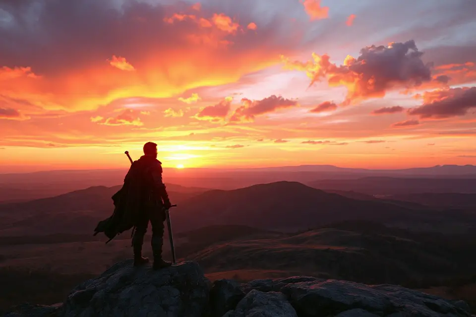 lone adventurer at sunrise