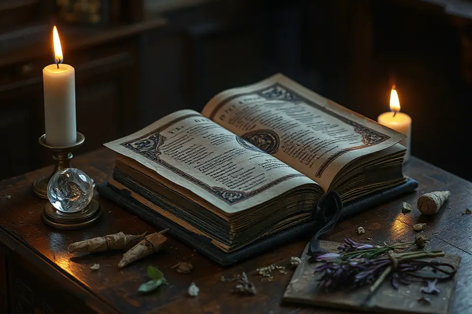 magical tome on table