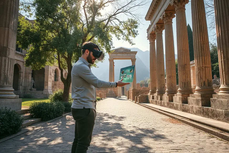 man exploring ancient simulation