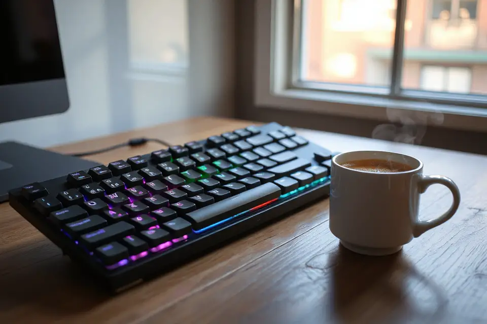 mechanical keyboard and coffee