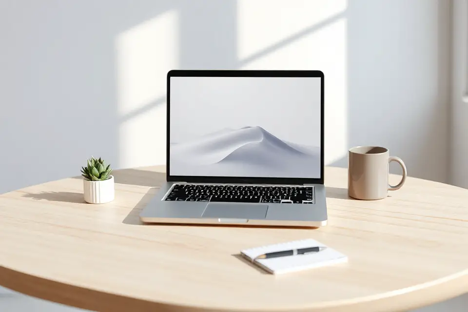 minimalist workspace laptop photo