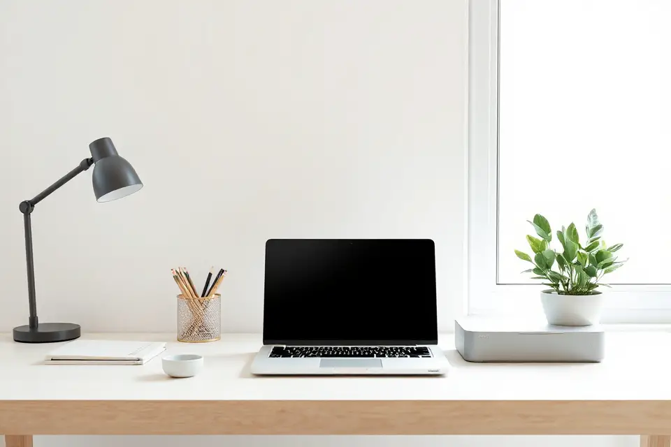 minimalist workspace with printer