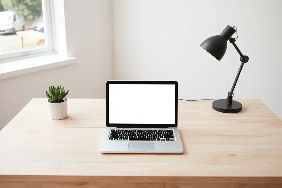 minimalistic desk laptop setup