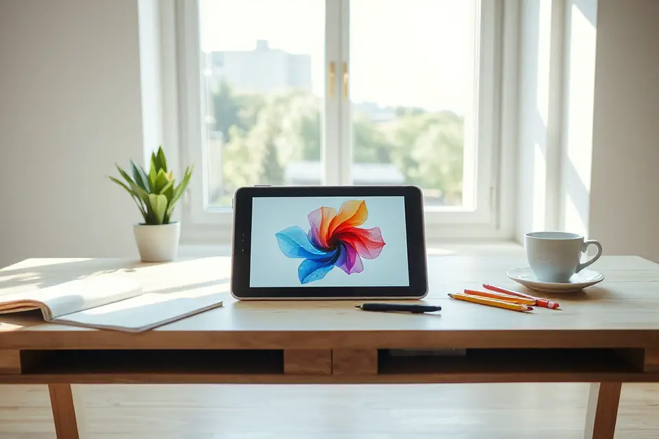 minimalistic drawing tablet workspace