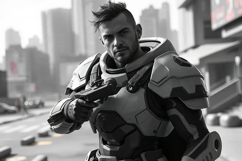 monochrome overwatch character design