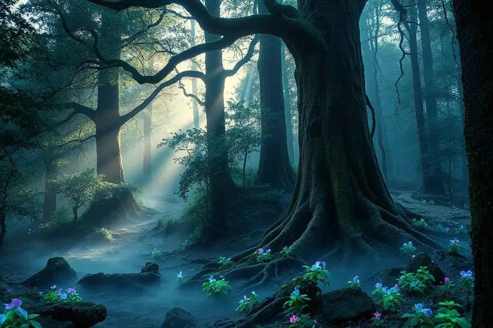 mystical forest stock photo