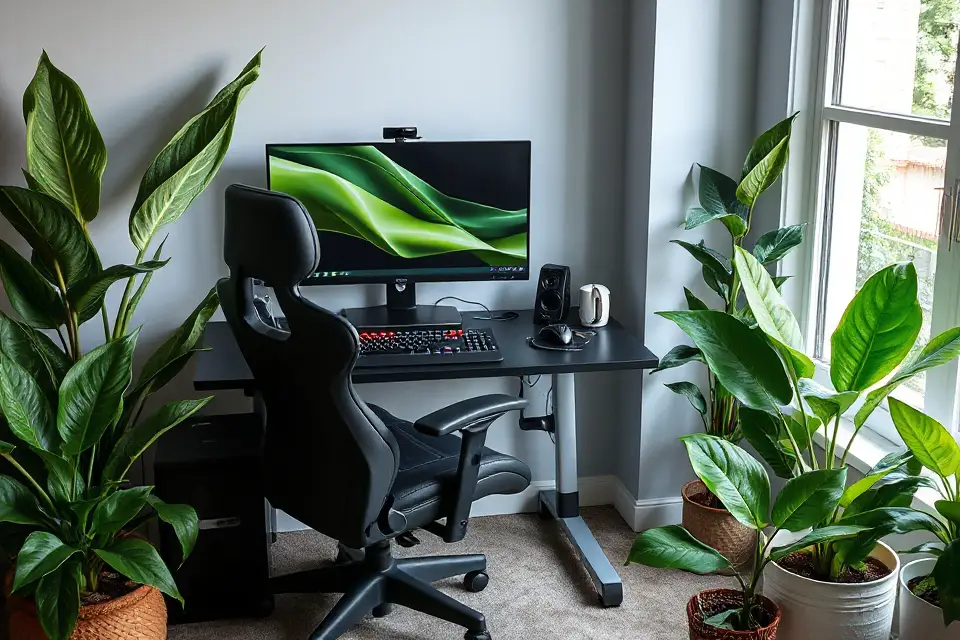 peaceful gaming corner plants