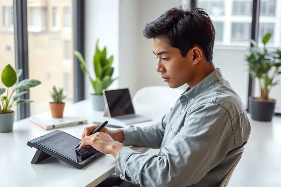 person coding on tablet
