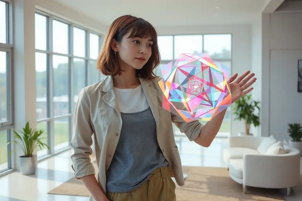 person interacting with 3d object