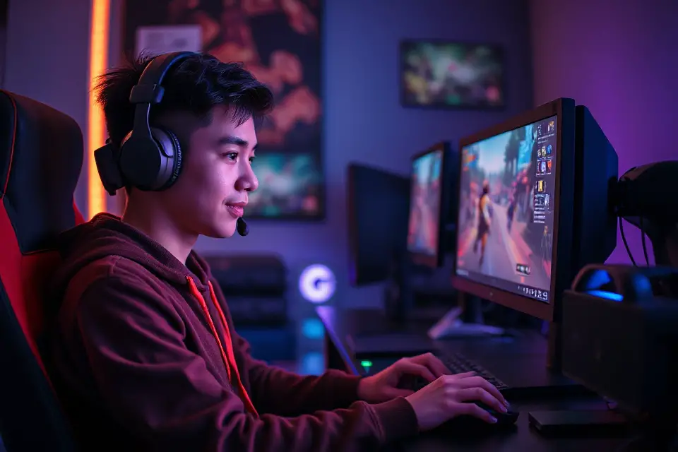 person wearing gaming headphones